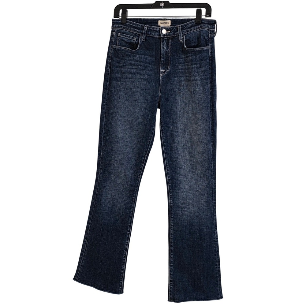 L'AGENCE Ruth Straight High Rise Jeans Womens 29 Naples Dark Blue Raw Hem USA